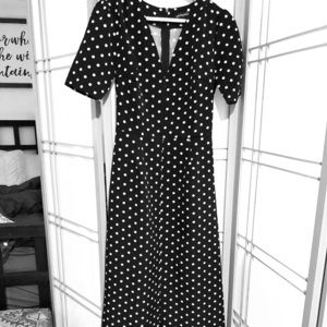 Awesome black & white polka dot dress with slit!